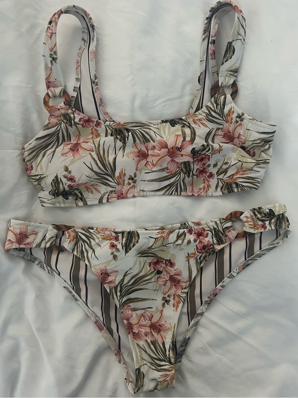 Abercrombie & Fitch Bikini Tropical Floral Ivory Green Medium